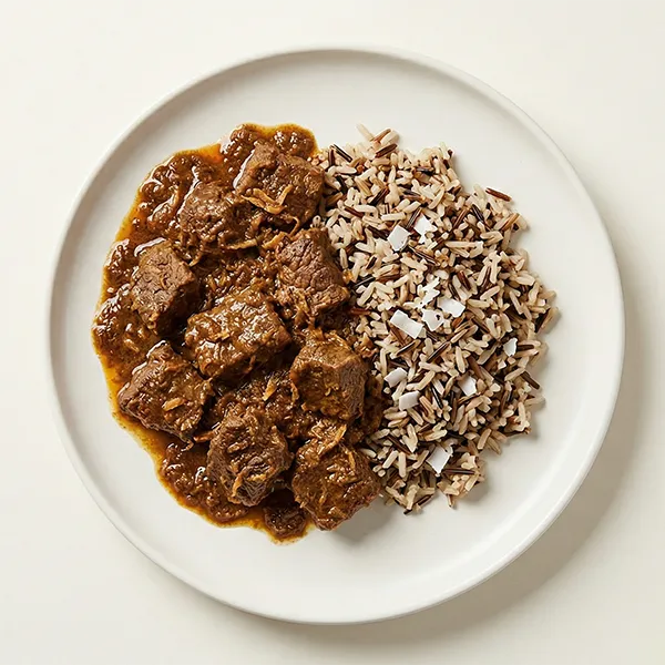 Malaysian Beef  Gudeng With Coconut And Wild Rice Mix